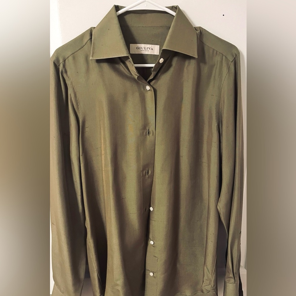 Giuliva Brand- Olive raw silk button down